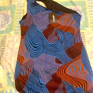 Pretty Little Thing plus size Blue Contour print mesh dress One shoulder dress